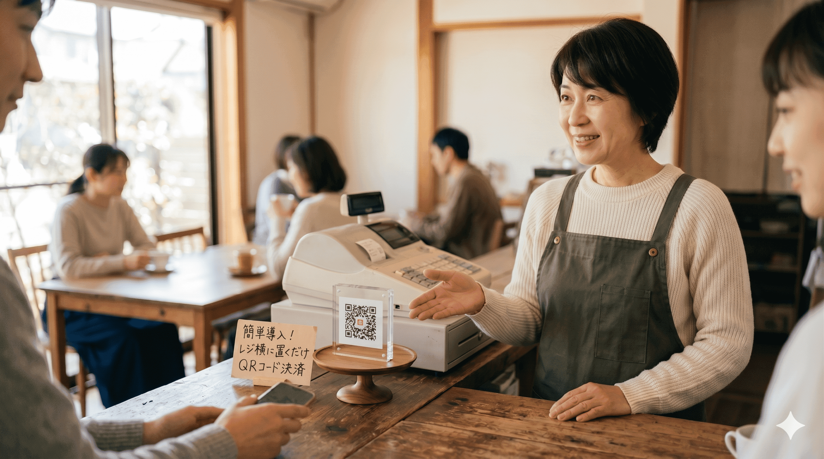 ガチャの当選画面を笑顔で見せ合うお客さまとスタッフ